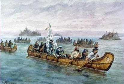 Le gouverneur Frontenac en route vers Cataraqui en 1674
